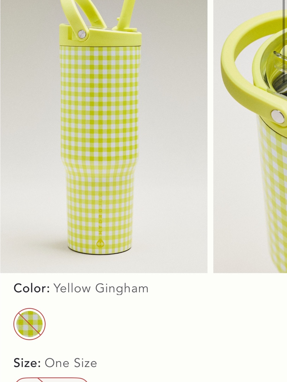 Anthro x Hydrojug Yellow Gingham Insulated Tumbler